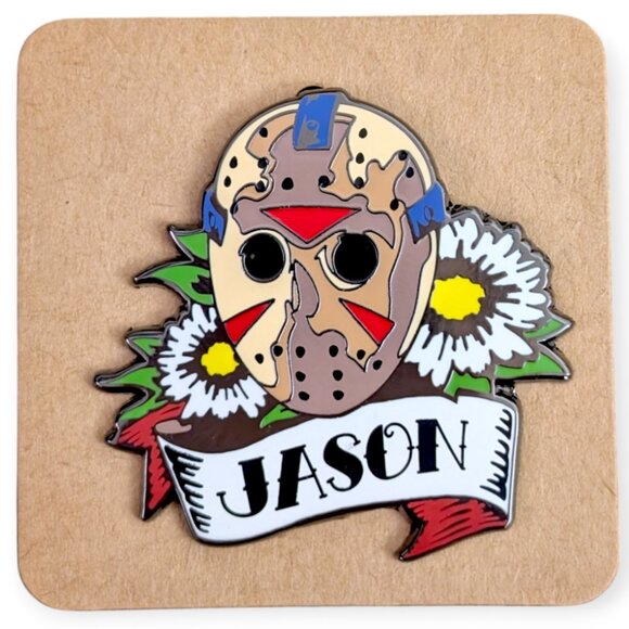 Friday the 13th Horror Enamel Pin: Jason Voorhees Mask with Daisies - Picture 5 of 5